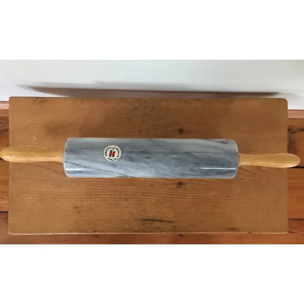 Vtg Gourmet Kitchen Himark Solid Marble Pastry Dough Baking Rolling Pin w Stand